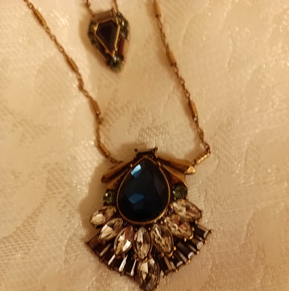 Chloe+Isabel double layer blue green and white rhinestone. 2 necklaces